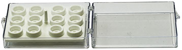 EM-Tec SC12 clear styrene storage box for 12x Ø9.5mm JEOL/Ø12.2mm JEOL or 12 pin stubs